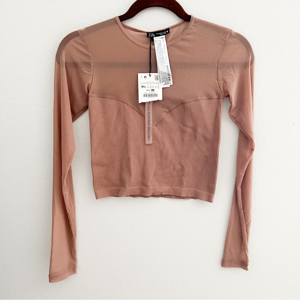 Zara VIRAL limitless contour collection top sheer sleeves sweetheart ribbed